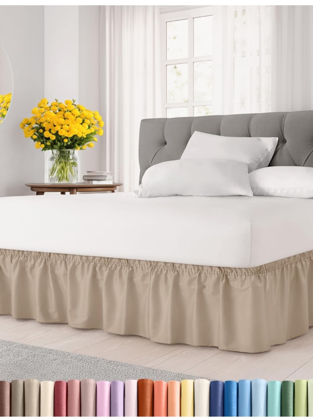 Wrap Around Bed Skirt Dust Ruffle 21” Drop KING/CAL KING - CREAM
